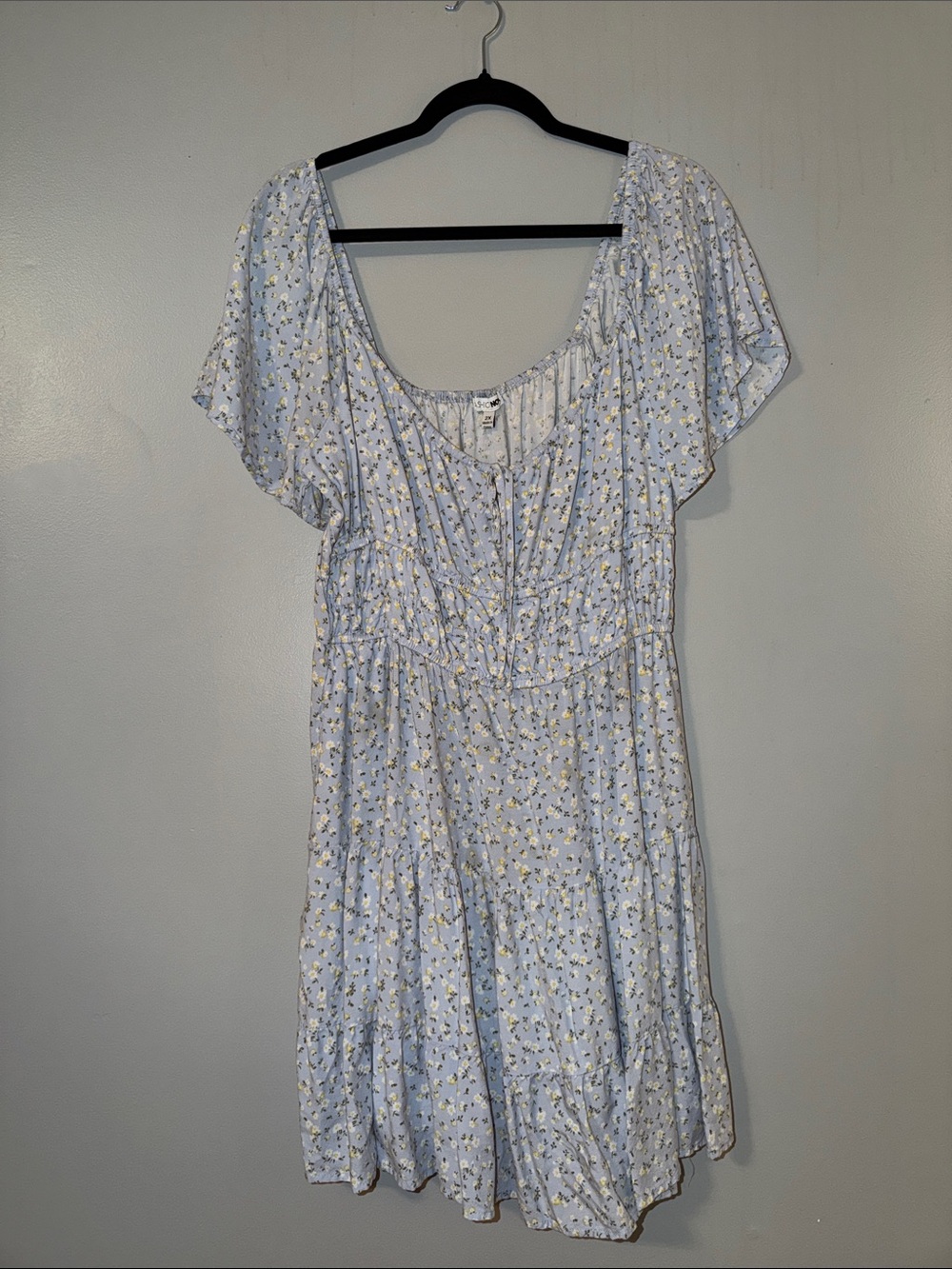 Cute Light Blue Floral Scoop-Neck Summer Dress